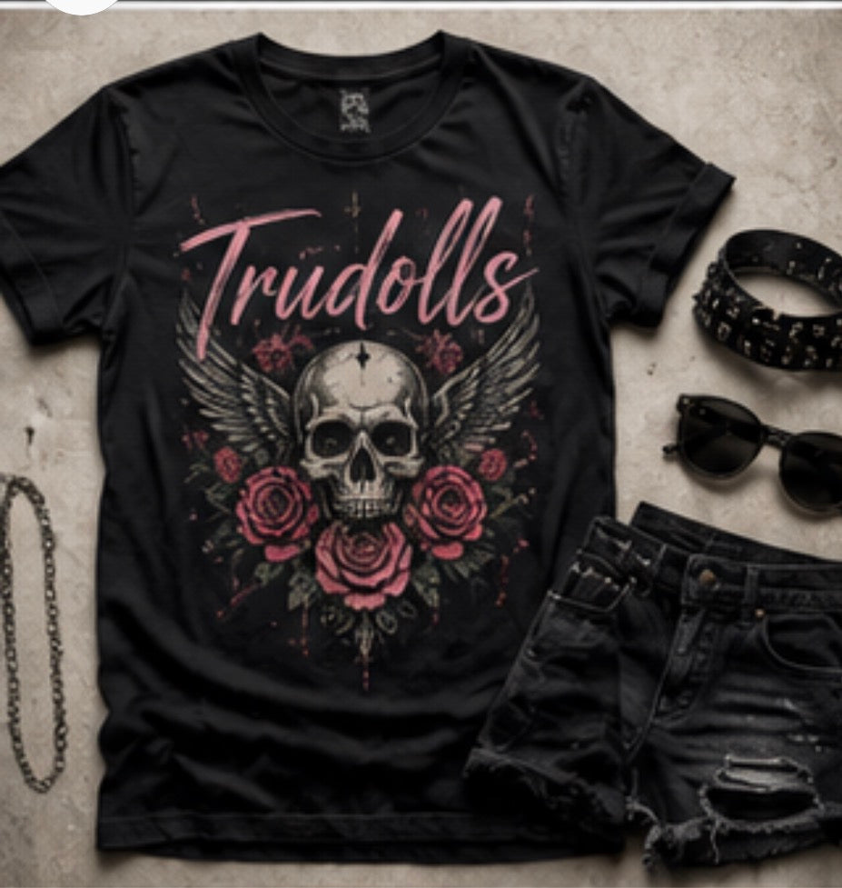 Trudolls Floral skull and roses T- Shirt